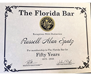 The Florida Bar | Recognizes with Distinction Russell Alan Spatz | For membership in The Florida Bar for Fifty years | 1975 - 2025